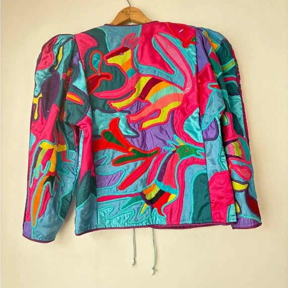 La Colección Judith Roberts Art to Wear Patchwork Multicolor Bomber Jacket Gift - Picture 13 of 16